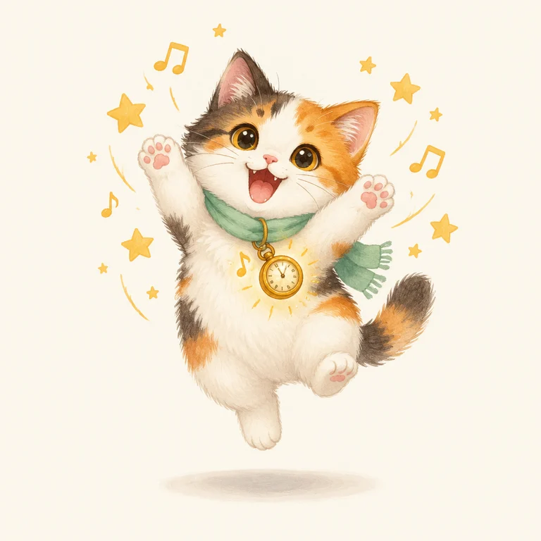 跳びはねて知らせる三毛猫