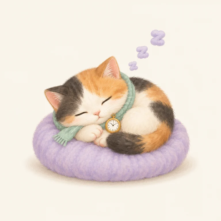 クッションで眠る三毛猫